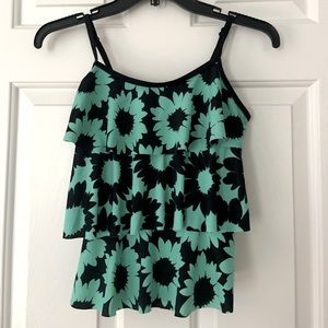 Black and Teal Kids Ruffle Swim top